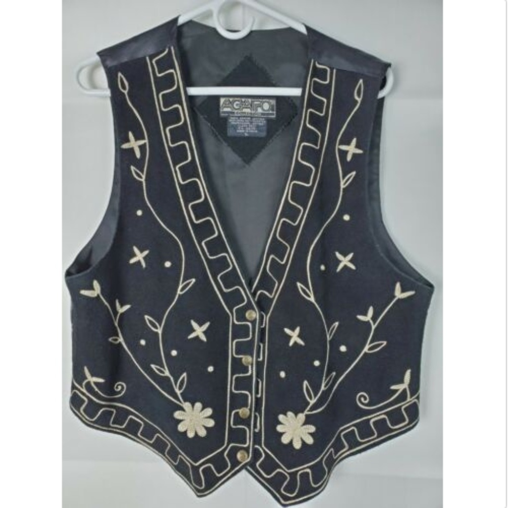 Agapo Vest Size Large Leather Floral Black Gold
